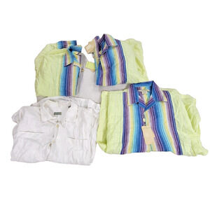 Linen Shirts Dress Mens Sz Large Lot Of 4 Spring Summer Beach Pool Bowling Shirt